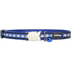 Reddingo Reflektörlü Balık Desenli Kedi Boyun Tasması 12mm / 20-32 cm Lacivert