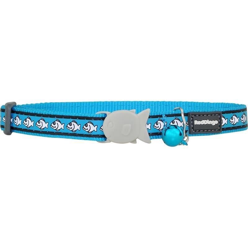 Reddingo Reflektörlü Balık Desenli Kedi Boyun Tasması 12mm / 20-32 cm Turkuaz