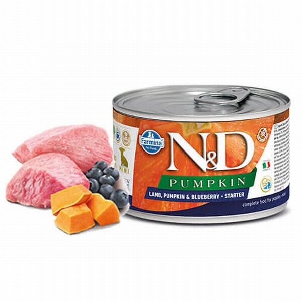 N&D Pumpkin Balkabaklı Kuzulu Yaban Mersinli Mini Starter Küçük Irk Tahılsız Yavru Köpek Konservesi 6 Adet 140 Gr