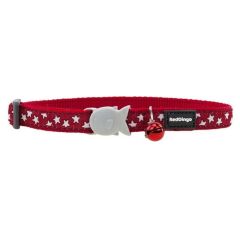 Reddingo Yıldız Desenli Kedi Boyun Tasması 12mm / 20-32 cm Kırmızı - 12 mm (Xs)