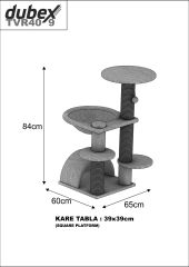 Dubex 60x65x84 cm Kedi Oyun Evi ve Tırmalama Platformu Gri