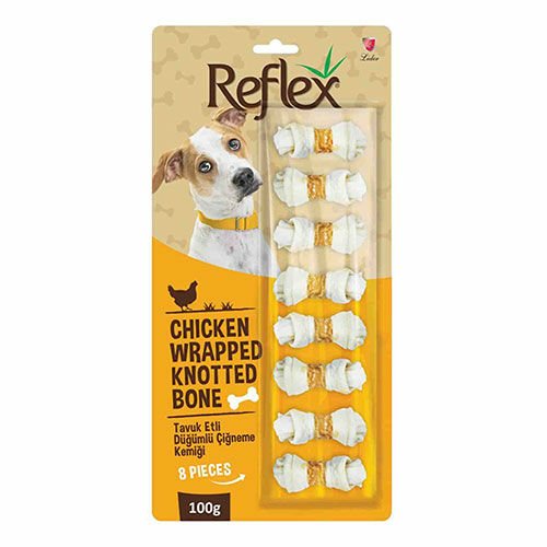 Reflex Tavuk Eti Sargılı Düğümlü Köpek Çiğneme Kemiği 8'li 100 Gr